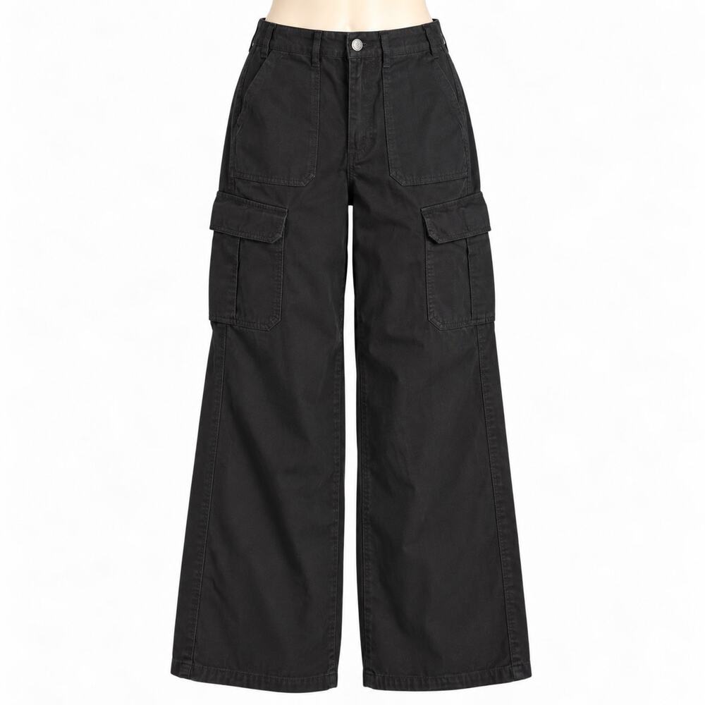Zara Black Cargo Utility Pants High Rise Wide Leg Women's US 2 EUR 34